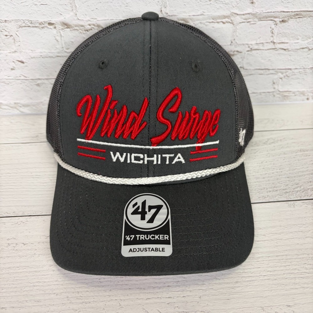 Wichita Wind Surge '47 Charcoal Garner Rope Trucker Hat Cap Gray Script NEW